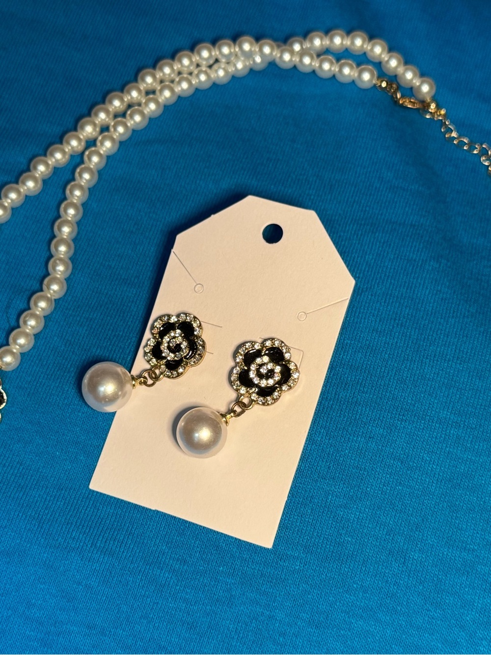 Pearl Drop Floral Crystal Earrings - White